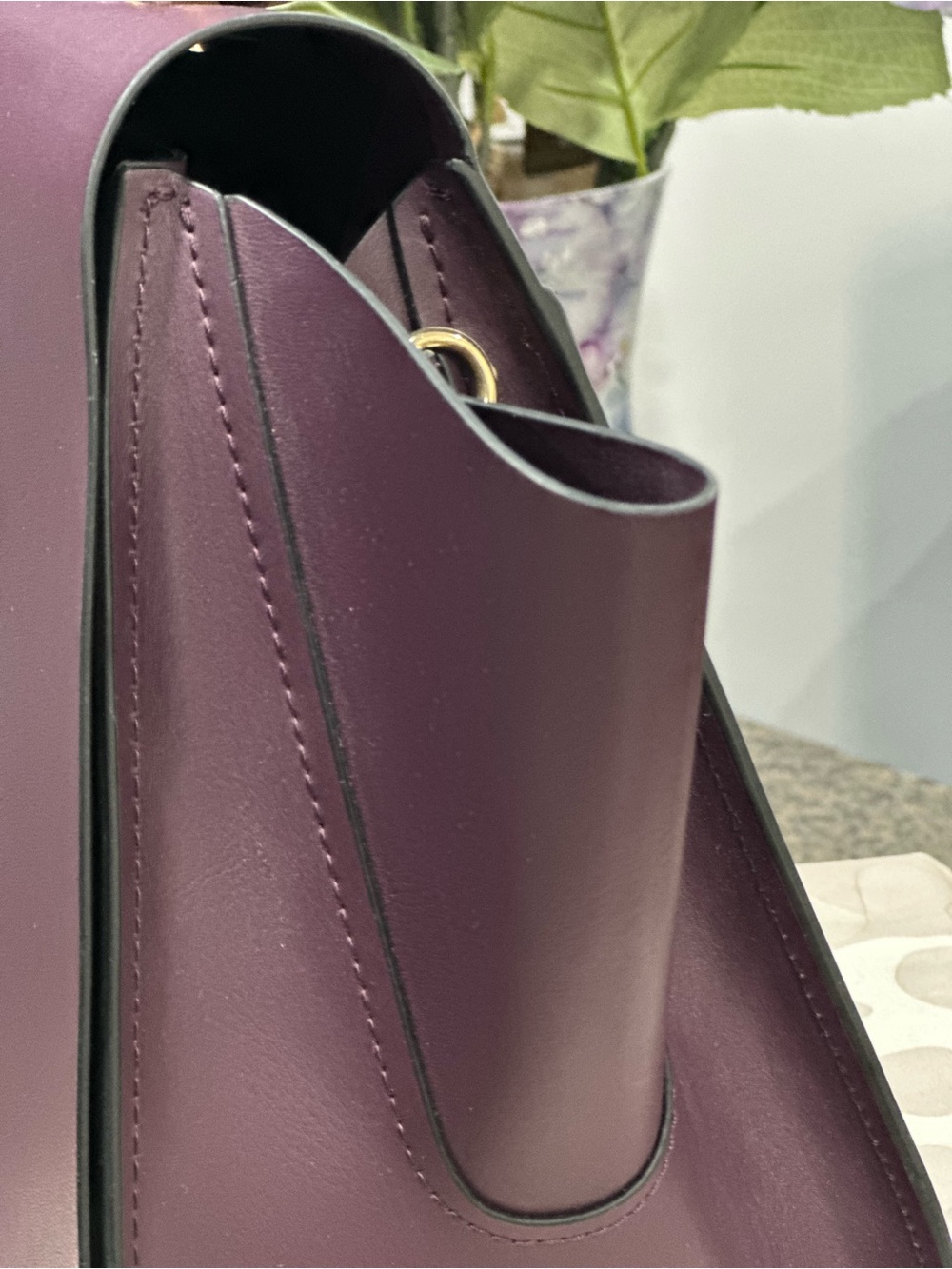 Zac Posen Plum Structured Top-Handle Satchel with Gold Hardware - Picture 11 of 12